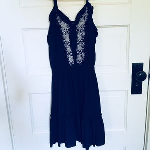 Sleeveless Deep Blue Embroidered Sundress